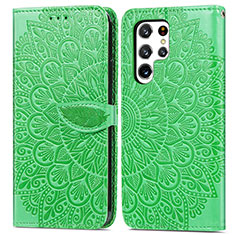 Custodia Portafoglio In Pelle Fantasia Modello Cover con Supporto S07D per Samsung Galaxy S22 Ultra 5G Verde