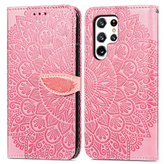 Custodia Portafoglio In Pelle Fantasia Modello Cover con Supporto S07D per Samsung Galaxy S23 Ultra 5G Oro Rosa