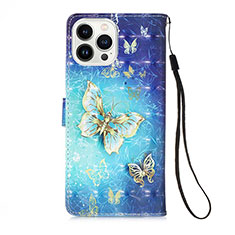 Custodia Portafoglio In Pelle Fantasia Modello Cover con Supporto Y02B per Apple iPhone 13 Pro Max Blu