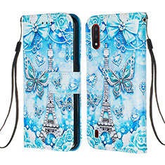 Custodia Portafoglio In Pelle Fantasia Modello Cover con Supporto Y02B per Samsung Galaxy A01 SM-A015 Azzurro