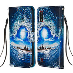 Custodia Portafoglio In Pelle Fantasia Modello Cover con Supporto Y02B per Samsung Galaxy A01 SM-A015 Blu