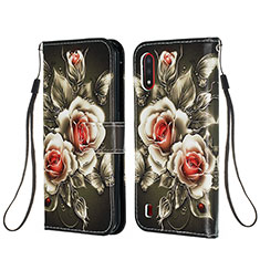 Custodia Portafoglio In Pelle Fantasia Modello Cover con Supporto Y02B per Samsung Galaxy A01 SM-A015 Rosso