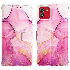 Custodia Portafoglio In Pelle Fantasia Modello Cover con Supporto Y02B per Samsung Galaxy A03 Rosa Caldo