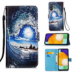 Custodia Portafoglio In Pelle Fantasia Modello Cover con Supporto Y02B per Samsung Galaxy A04s Blu Notte