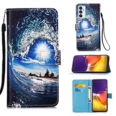 Custodia Portafoglio In Pelle Fantasia Modello Cover con Supporto Y02B per Samsung Galaxy A05s Blu Notte