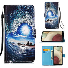 Custodia Portafoglio In Pelle Fantasia Modello Cover con Supporto Y02B per Samsung Galaxy A12 Blu Notte