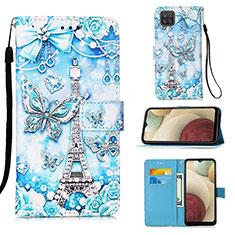 Custodia Portafoglio In Pelle Fantasia Modello Cover con Supporto Y02B per Samsung Galaxy A12 Nacho Azzurro