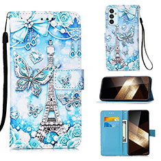 Custodia Portafoglio In Pelle Fantasia Modello Cover con Supporto Y02B per Samsung Galaxy A15 5G Azzurro