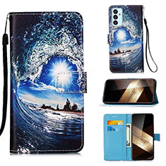 Custodia Portafoglio In Pelle Fantasia Modello Cover con Supporto Y02B per Samsung Galaxy A15 5G Blu Notte