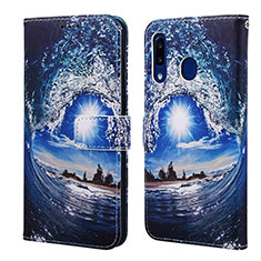 Custodia Portafoglio In Pelle Fantasia Modello Cover con Supporto Y02B per Samsung Galaxy A20 Blu Notte