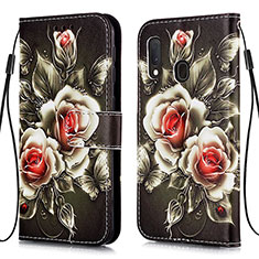 Custodia Portafoglio In Pelle Fantasia Modello Cover con Supporto Y02B per Samsung Galaxy A20e Nero