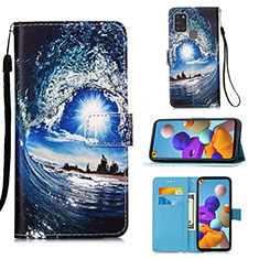 Custodia Portafoglio In Pelle Fantasia Modello Cover con Supporto Y02B per Samsung Galaxy A21s Blu Notte