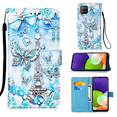Custodia Portafoglio In Pelle Fantasia Modello Cover con Supporto Y02B per Samsung Galaxy A22 4G Azzurro