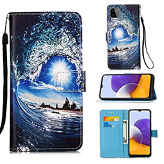 Custodia Portafoglio In Pelle Fantasia Modello Cover con Supporto Y02B per Samsung Galaxy A22 5G Blu Notte