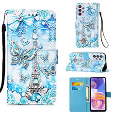 Custodia Portafoglio In Pelle Fantasia Modello Cover con Supporto Y02B per Samsung Galaxy A23 5G Azzurro