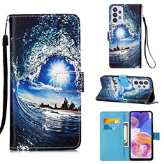 Custodia Portafoglio In Pelle Fantasia Modello Cover con Supporto Y02B per Samsung Galaxy A23 5G Blu Notte