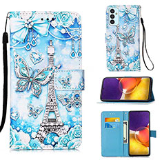 Custodia Portafoglio In Pelle Fantasia Modello Cover con Supporto Y02B per Samsung Galaxy A24 4G Azzurro