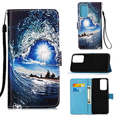 Custodia Portafoglio In Pelle Fantasia Modello Cover con Supporto Y02B per Samsung Galaxy A33 5G Blu Notte