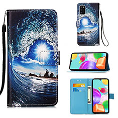 Custodia Portafoglio In Pelle Fantasia Modello Cover con Supporto Y02B per Samsung Galaxy A41 Blu Notte