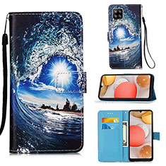 Custodia Portafoglio In Pelle Fantasia Modello Cover con Supporto Y02B per Samsung Galaxy A42 5G Blu Notte