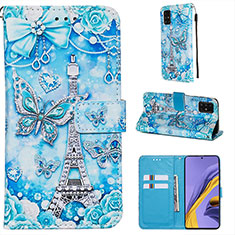 Custodia Portafoglio In Pelle Fantasia Modello Cover con Supporto Y02B per Samsung Galaxy A51 4G Azzurro