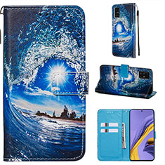 Custodia Portafoglio In Pelle Fantasia Modello Cover con Supporto Y02B per Samsung Galaxy A51 4G Blu Notte