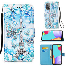 Custodia Portafoglio In Pelle Fantasia Modello Cover con Supporto Y02B per Samsung Galaxy A52s 5G Azzurro