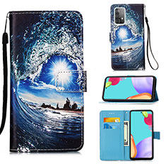 Custodia Portafoglio In Pelle Fantasia Modello Cover con Supporto Y02B per Samsung Galaxy A52s 5G Blu Notte