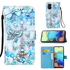 Custodia Portafoglio In Pelle Fantasia Modello Cover con Supporto Y02B per Samsung Galaxy A71 5G Azzurro