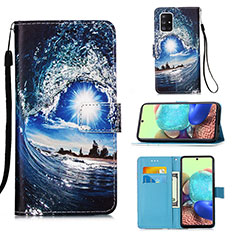 Custodia Portafoglio In Pelle Fantasia Modello Cover con Supporto Y02B per Samsung Galaxy A71 5G Blu Notte