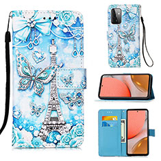Custodia Portafoglio In Pelle Fantasia Modello Cover con Supporto Y02B per Samsung Galaxy A72 5G Azzurro