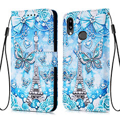 Custodia Portafoglio In Pelle Fantasia Modello Cover con Supporto Y02B per Samsung Galaxy M01s Azzurro
