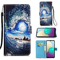 Custodia Portafoglio In Pelle Fantasia Modello Cover con Supporto Y02B per Samsung Galaxy M02 Blu Notte