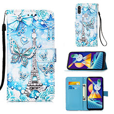 Custodia Portafoglio In Pelle Fantasia Modello Cover con Supporto Y02B per Samsung Galaxy M11 Azzurro