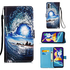 Custodia Portafoglio In Pelle Fantasia Modello Cover con Supporto Y02B per Samsung Galaxy M11 Blu Notte