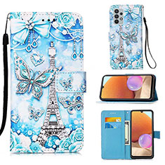 Custodia Portafoglio In Pelle Fantasia Modello Cover con Supporto Y02B per Samsung Galaxy M32 5G Azzurro