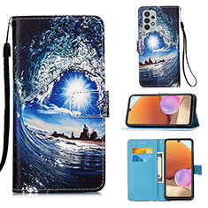 Custodia Portafoglio In Pelle Fantasia Modello Cover con Supporto Y02B per Samsung Galaxy M32 5G Blu Notte