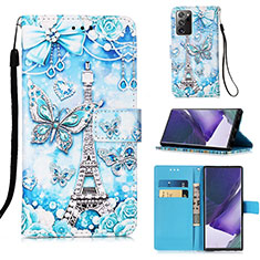 Custodia Portafoglio In Pelle Fantasia Modello Cover con Supporto Y02B per Samsung Galaxy Note 20 Ultra 5G Azzurro
