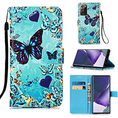 Custodia Portafoglio In Pelle Fantasia Modello Cover con Supporto Y02B per Samsung Galaxy Note 20 Ultra 5G Cielo Blu