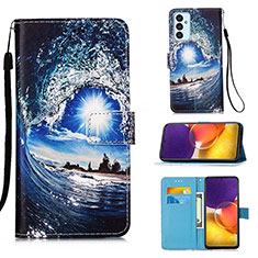 Custodia Portafoglio In Pelle Fantasia Modello Cover con Supporto Y02B per Samsung Galaxy Quantum2 5G Blu Notte