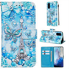 Custodia Portafoglio In Pelle Fantasia Modello Cover con Supporto Y02B per Samsung Galaxy S20 5G Azzurro