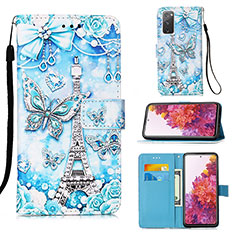 Custodia Portafoglio In Pelle Fantasia Modello Cover con Supporto Y02B per Samsung Galaxy S20 FE (2022) 5G Azzurro