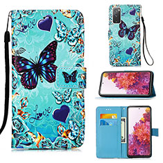 Custodia Portafoglio In Pelle Fantasia Modello Cover con Supporto Y02B per Samsung Galaxy S20 FE 5G Cielo Blu