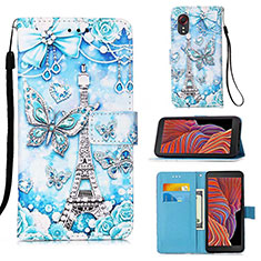 Custodia Portafoglio In Pelle Fantasia Modello Cover con Supporto Y02B per Samsung Galaxy XCover 5 SM-G525F Azzurro