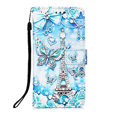 Custodia Portafoglio In Pelle Fantasia Modello Cover con Supporto Y03B per Apple iPhone 13 Pro Max Azzurro