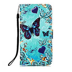 Custodia Portafoglio In Pelle Fantasia Modello Cover con Supporto Y03B per Apple iPhone 14 Plus Ciano