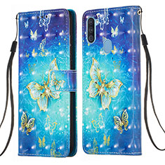 Custodia Portafoglio In Pelle Fantasia Modello Cover con Supporto Y03B per Samsung Galaxy A11 Cielo Blu