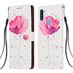 Custodia Portafoglio In Pelle Fantasia Modello Cover con Supporto Y03B per Samsung Galaxy A11 Rosa