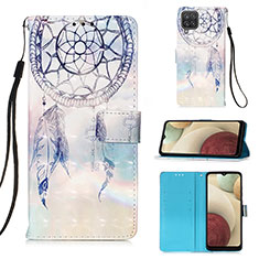 Custodia Portafoglio In Pelle Fantasia Modello Cover con Supporto Y03B per Samsung Galaxy A12 Nacho Azzurro
