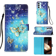 Custodia Portafoglio In Pelle Fantasia Modello Cover con Supporto Y03B per Samsung Galaxy A15 LTE Cielo Blu
